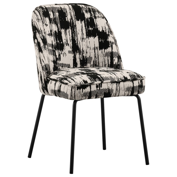 Set of 4 Cream and Black Jacquard Upholstered Curved Dining Chairs - Celia