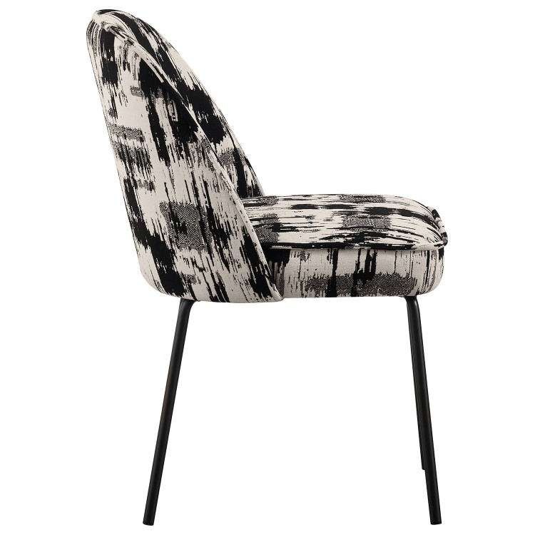 Set of 4 Cream and Black Jacquard Upholstered Curved Dining Chairs - Celia