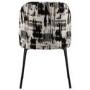 Set of 4 Cream and Black Jacquard Upholstered Curved Dining Chairs - Celia