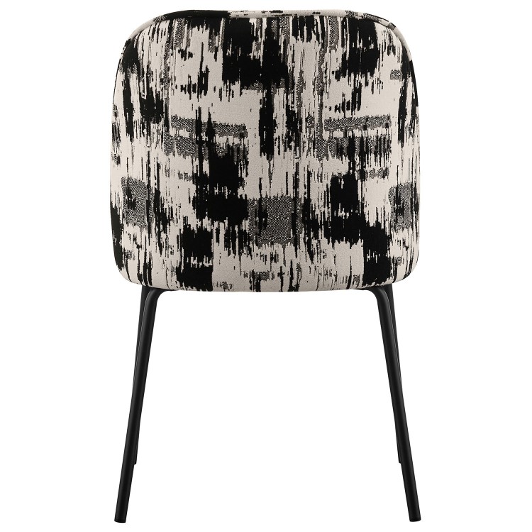 Set of 4 Cream and Black Jacquard Upholstered Curved Dining Chairs - Celia