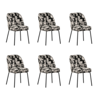 Set of 6 Cream and Black Jacquard Upholstered Dining Chairs - Celia