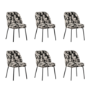 Set of 6 Cream and Black Jacquard Upholstered Curved Dining Chairs - Celia