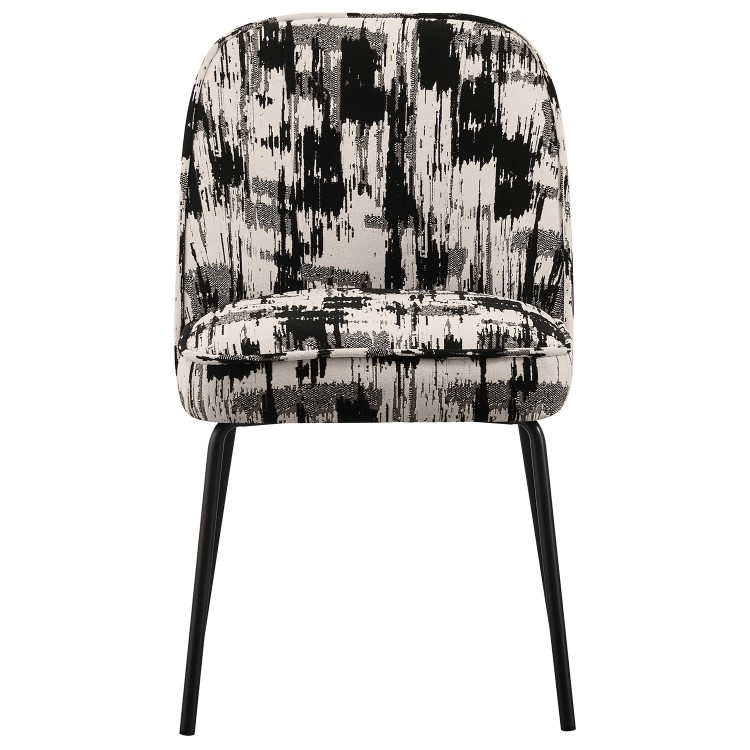 Set of 6 Cream and Black Jacquard Upholstered Dining Chairs - Celia