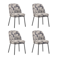 Set of 4 Cream and Grey Jacquard Upholstered Curved Dining Chairs - Celia Set of 4 Cream and Grey Jacquard Upholstered Curved Dining Chairs - Celia