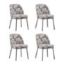 Set of 4 Cream and Grey Jacquard Upholstered Curved Dining Chairs - Celia