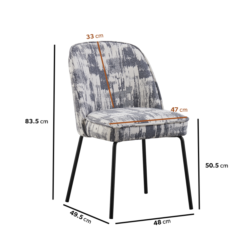 Set of 4 Cream and Grey Jacquard Upholstered Curved Dining Chairs - Celia