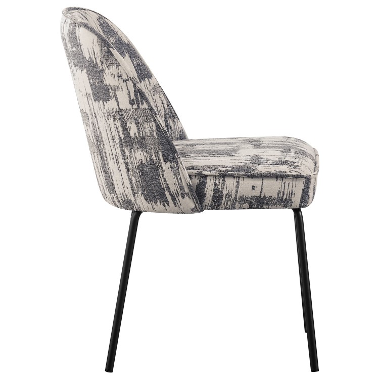 Set of 4 Cream and Grey Jacquard Upholstered Curved Dining Chairs - Celia