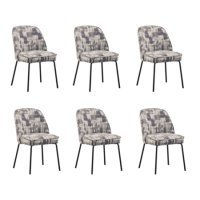 Set of 6 Cream and Grey Jacquard Upholstered Dining Chairs - Celia