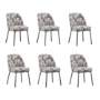 Set of 6 Cream and Grey Jacquard Upholstered Dining Chairs - Celia