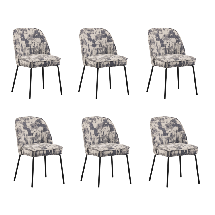 Set of 6 Cream and Grey Jacquard Upholstered Dining Chairs - Celia