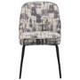Set of 6 Cream and Grey Jacquard Upholstered Dining Chairs - Celia