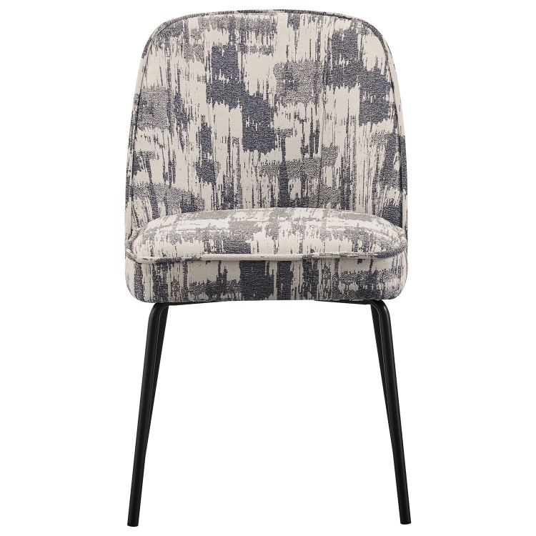Set of 6 Cream and Grey Jacquard Upholstered Dining Chairs - Celia