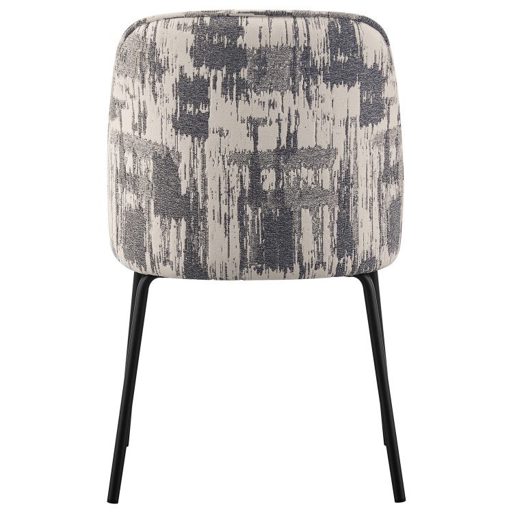 Set of 6 Cream and Grey Jacquard Upholstered Curved Dining Chairs - Celia