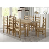 Corona Mexican Solid Pine Extendable Dining Table with 8 Dining Chairs