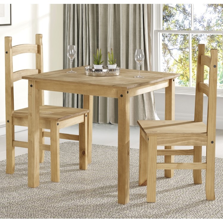 Corona Mexican Solid Pine Square Dining Set with 2 Dining Chairs