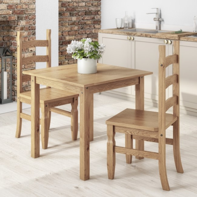 Corona Mexican Strong Solid Pine Dining Set with Table & 2 Chairs