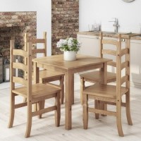 Small Square Dining Table with 4 Dining Chairs in Solid Pine - Corona