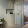 1200mm Brushed Brass Shower Screen for Wet Room & Walk In Shower with 300mm Hinged Flipper Panel - Corvus