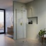 800mm Brushed Brass Shower Screen for Wet Room & Walk In Shower with 300mm Hinged Flipper Panel - Corvus