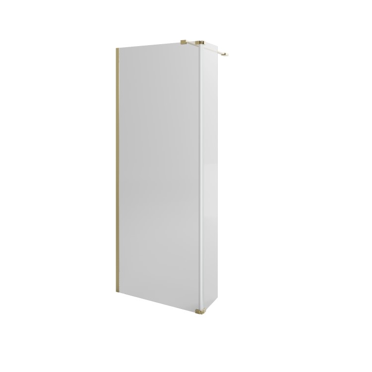 800mm Brushed Brass Shower Screen for Wet Room & Walk In Shower with 300mm Hinged Flipper Panel – Corvus