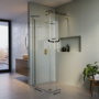 800mm Brushed Brass Shower Screen for Wet Room & Walk In Shower with 300mm Hinged Flipper Panel – Corvus