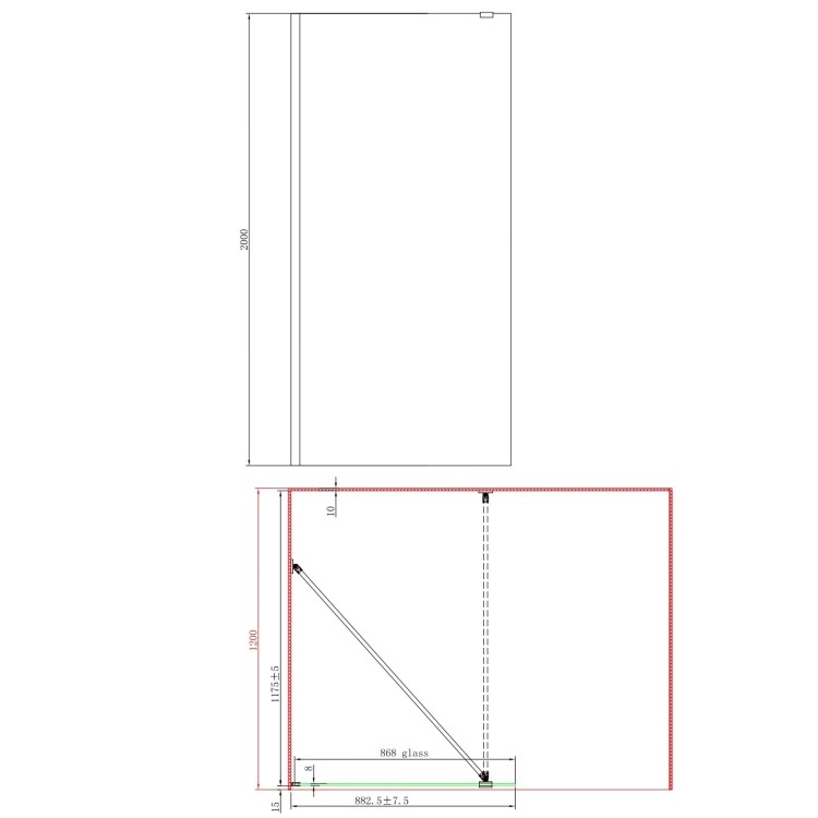 800mm Brushed Brass Shower Screen for Wet Room & Walk In Shower with 300mm Hinged Flipper Return Panel – Corvus