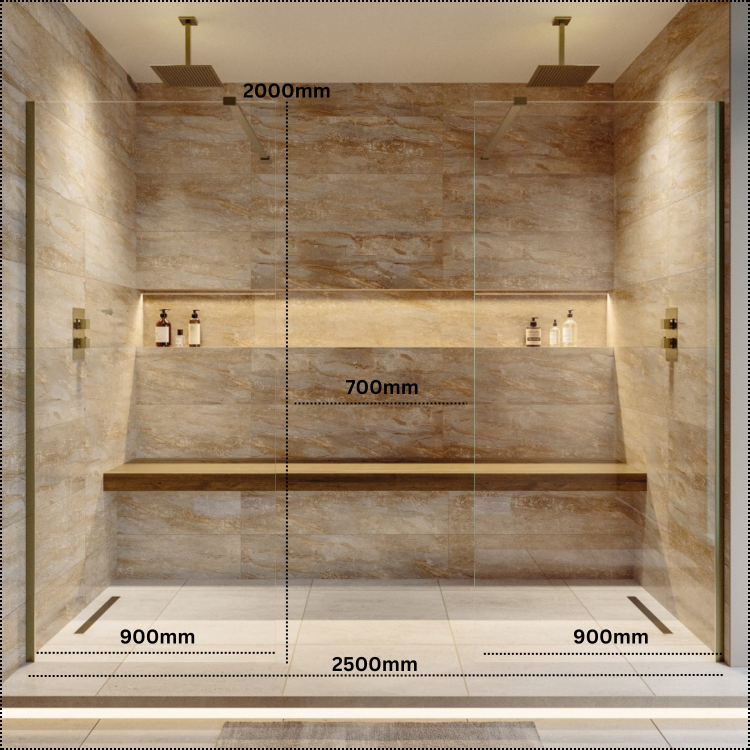 2500mm Brushed Brass Double Shower Screen for Wet Room & Walk In Shower – Corvus