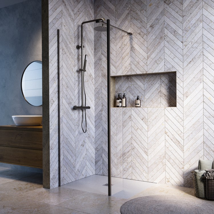 1000mm Gunmetal Shower Screen for Wet Room & Walk In Shower with 300mm Fixed Panel – Corvus