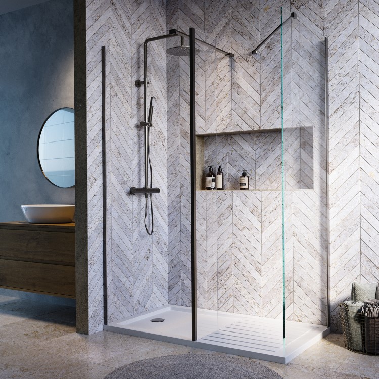 1600x800mm Gunmetal Grey Walk-In Shower Screen Enclosure with Fixed Panel – Corvus