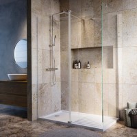 1600x800mm Brushed Nickel Walk-In Shower Enclosure with Fixed Return Panel – Corvus