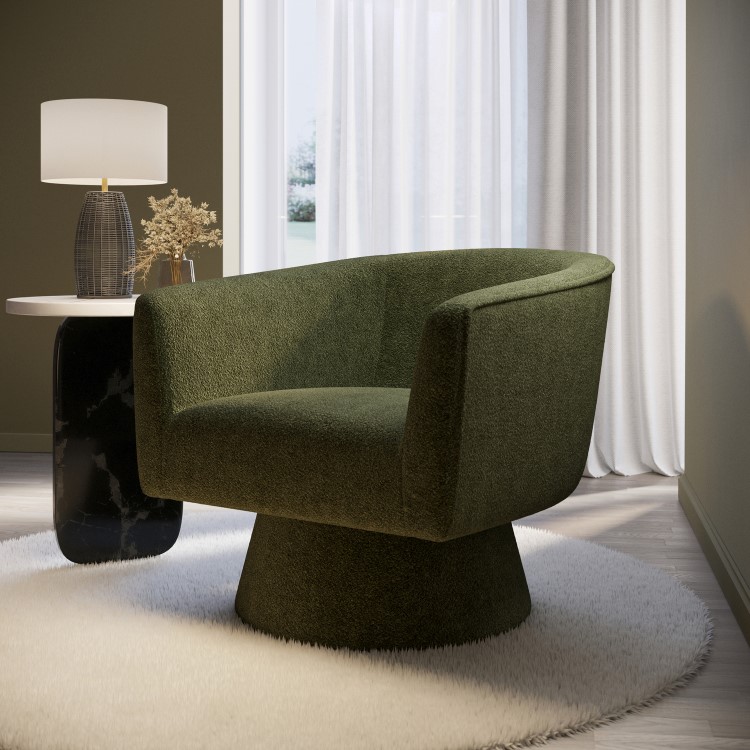 Green Boucle Swivel Armchair - Cairo