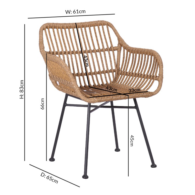 Oak Dining Table Set with 6 Brown Rattan Chairs - Seats 6 - Carson