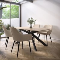 Oak Dining Table Set with 4 Beige Fabric Chairs - Seats 4 - Carson