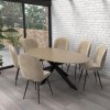 Industrial Oak Dining Table with 6 Mink Velvet Dining Chairs - Carson