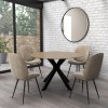 Round Oak Drop Leaf Dining Table Set with 4 Mink Velvet Chairs - Seats 4 - Carson