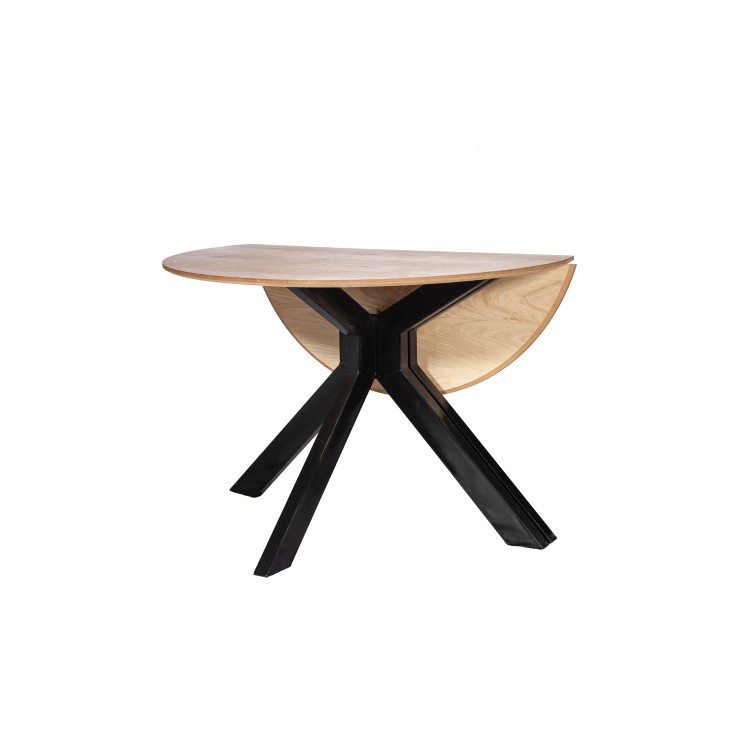 Round Oak Drop Leaf Dining Table Set with 4 Mink Velvet Chairs - Seats 4 - Carson
