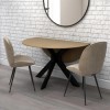 Round Light Oak Drop Leaf Dining Table with 2 Mink Velvet Dining Chairs - Carson