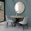 Round Grey Drop Leaf Dining Table with 2 Grey Fabric Dining Chairs - Carson