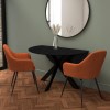 Black Round Drop Leaf Dining Table with 2 Orange Velvet Dining Chairs - Carson