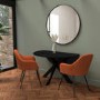 Round Black Oak Drop Leaf Dining Table Set with 2 Orange Velvet Chairs - Seats 2 - Carson