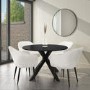 Round Black Oak Drop Leaf Dining Table Set with 4 Cream Boucle Chairs - Seats 4 - Carson