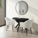 BUN/CRS005/81095 Small Round Black Oak Drop Leaf Dining Table Set with 2 Cream Boucle Chairs - Seats 2 - Carson