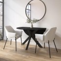 BUN/CRS005/96509 Round Black Oak Drop Leaf Dining Table Set with 2 Cream Upholstered Chairs - Seats 2 - Carson