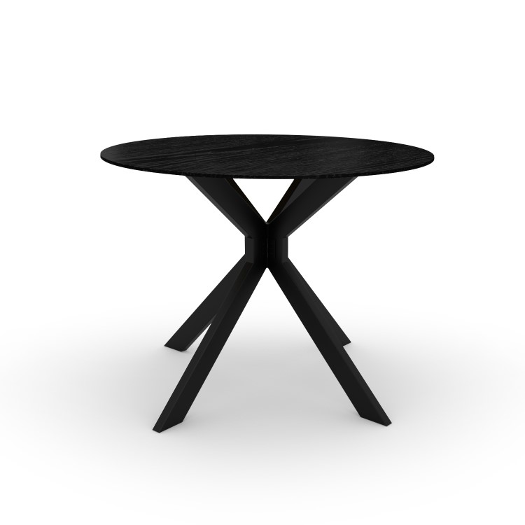 Round Black Drop Leaf Dining Table Set with 2 Beige Faux Leather Chairs - Seats 2 - Carson