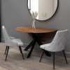 Walnut Round Drop Leaf Dining Table with 2 Grey Fabric Dining Chairs - Carson