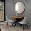 Walnut Round Drop Leaf Dining Table with 2 Grey Fabric Dining Chairs - Carson