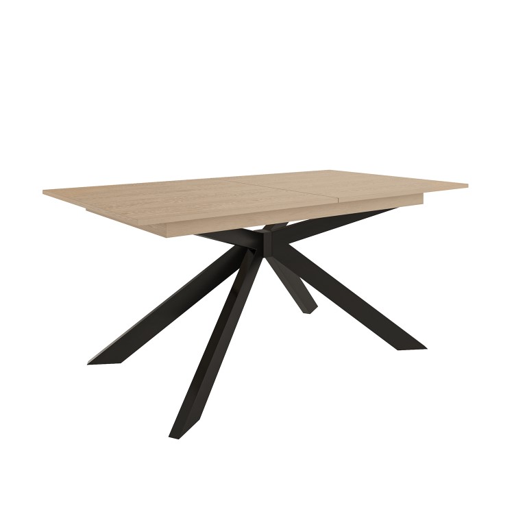 Oak Extendable Dining Table Set with 4 Black Faux Leather Chairs - Seats 4 - Carson