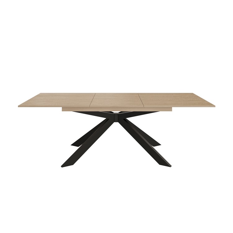 Oak Extendable Dining Table Set with 4 Black Faux Leather Chairs - Seats 4 - Carson