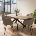 BUN/CRS007/85297 Large Rectangular Oak Extendable Dining Table Set with 6 Beige Faux Leather Chairs - Seats 6 - Carson