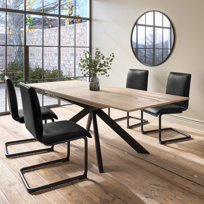 Extendable Oak Dining Table With 4 Black Faux Leather Cantilever Dining Chairs - Carson